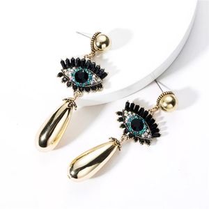 Blue Eye Gold Tear Drop Statement Earrings